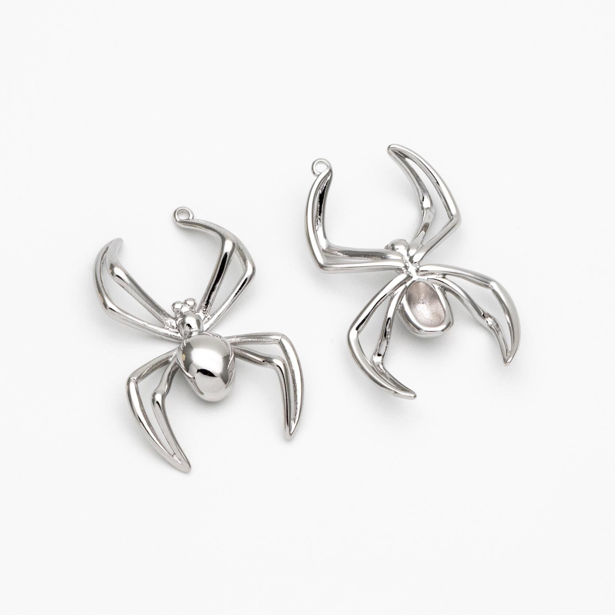 4pcs Gold/ Silver Spider Charms, Real Gold/ Rhodium plated Brass, Araneid Pendants (GB-672-D)